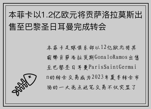 本菲卡以1.2亿欧元将贡萨洛拉莫斯出售至巴黎圣日耳曼完成转会